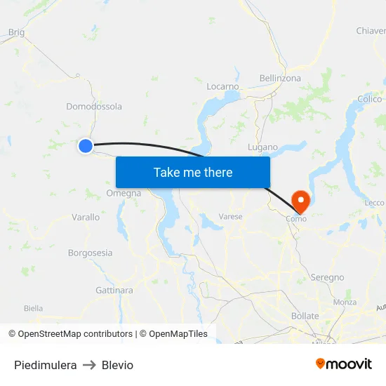 Piedimulera to Blevio map