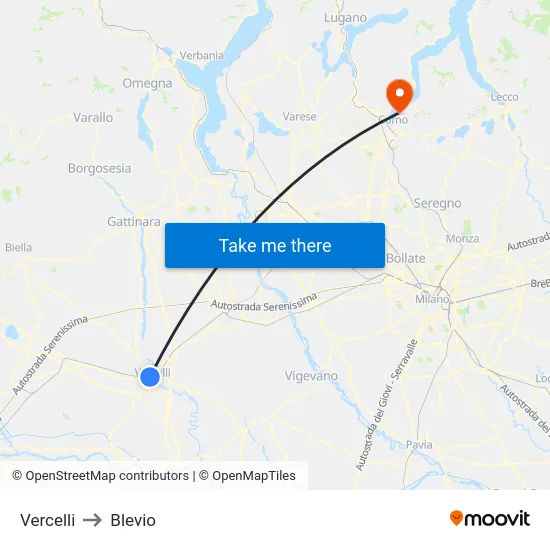 Vercelli to Blevio map