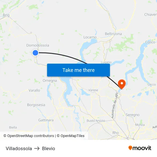 Villadossola to Blevio map