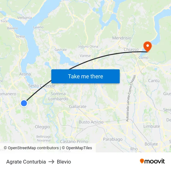 Agrate Conturbia to Blevio map