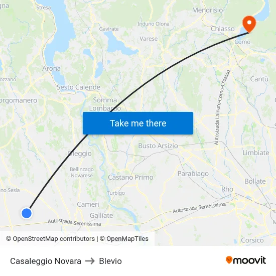 Casaleggio Novara to Blevio map