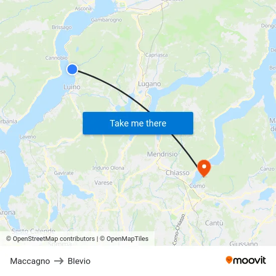 Maccagno to Blevio map