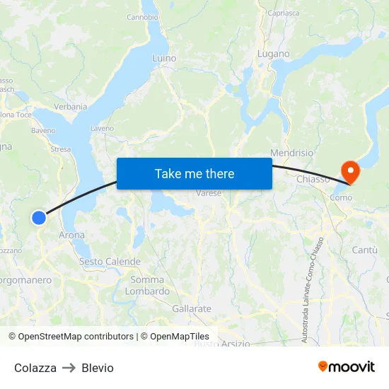 Colazza to Blevio map