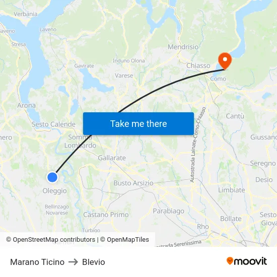 Marano Ticino to Blevio map