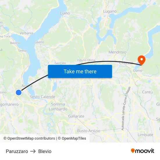Paruzzaro to Blevio map