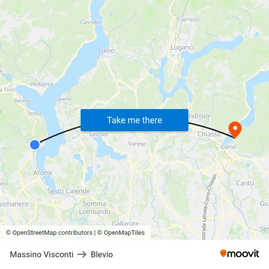Massino Visconti to Blevio map