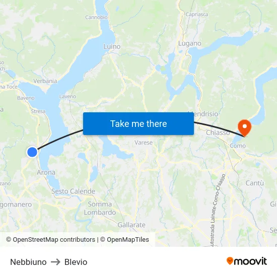 Nebbiuno to Blevio map