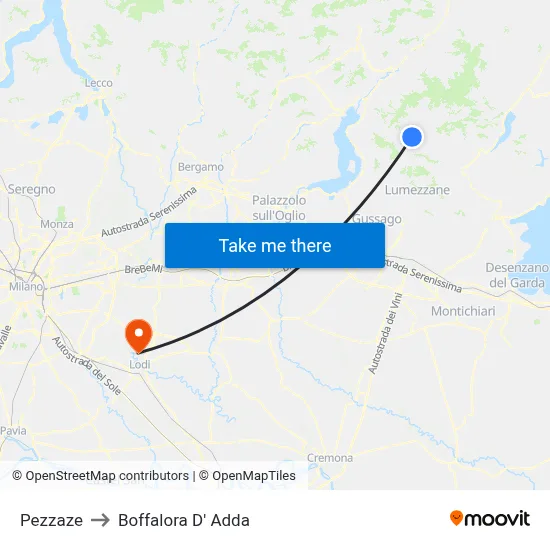 Pezzaze to Boffalora D'Adda map