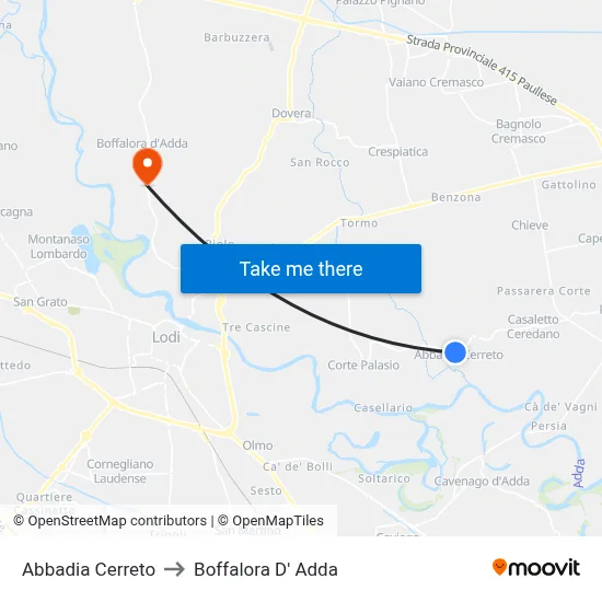 Abbadia Cerreto to Boffalora D'Adda map