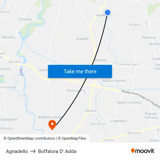 Agnadello to Boffalora D'Adda map