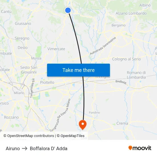 Airuno to Boffalora D'Adda map