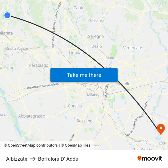Albizzate to Boffalora D'Adda map