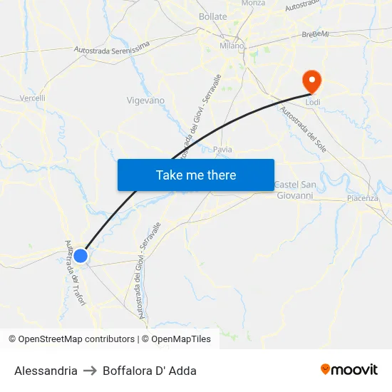Alessandria to Boffalora D'Adda map