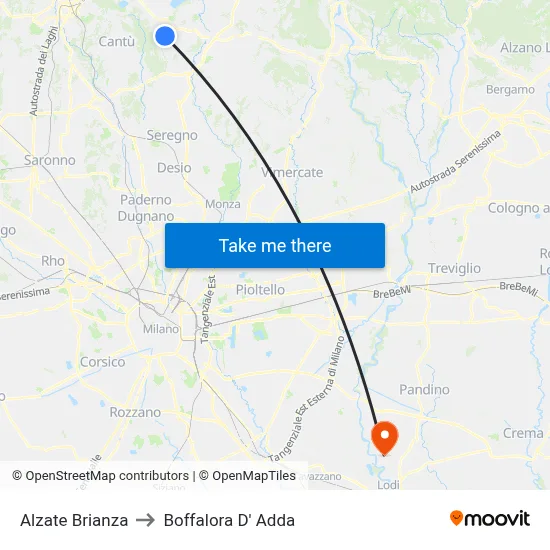 Alzate Brianza to Boffalora D'Adda map