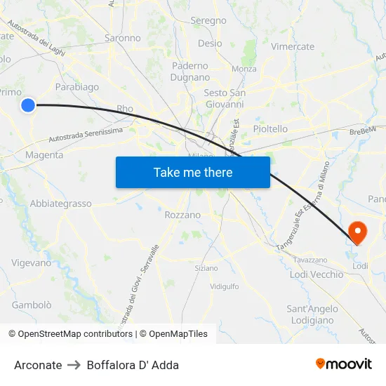 Arconate to Boffalora D'Adda map