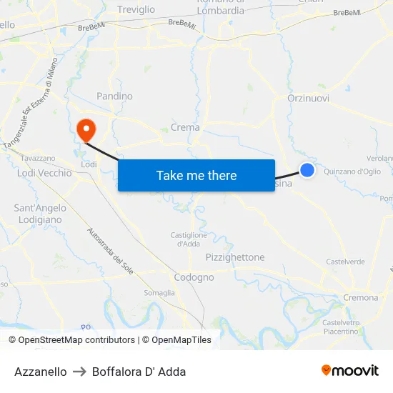 Azzanello to Boffalora D'Adda map