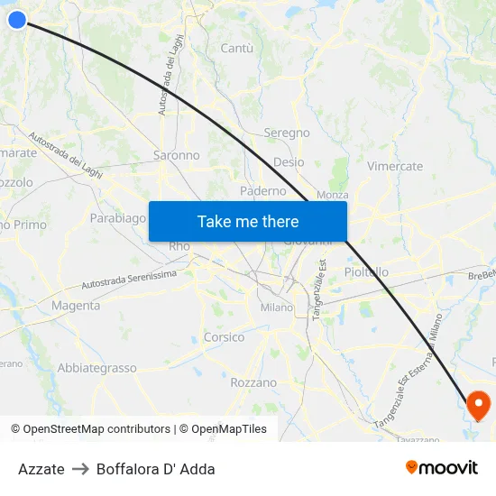 Azzate to Boffalora D'Adda map