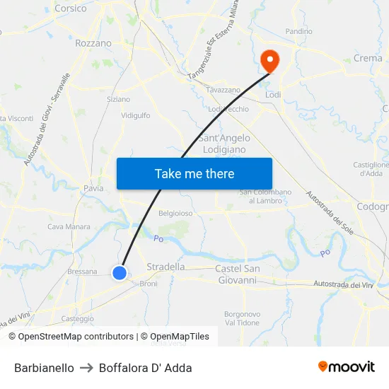 Barbianello to Boffalora D'Adda map