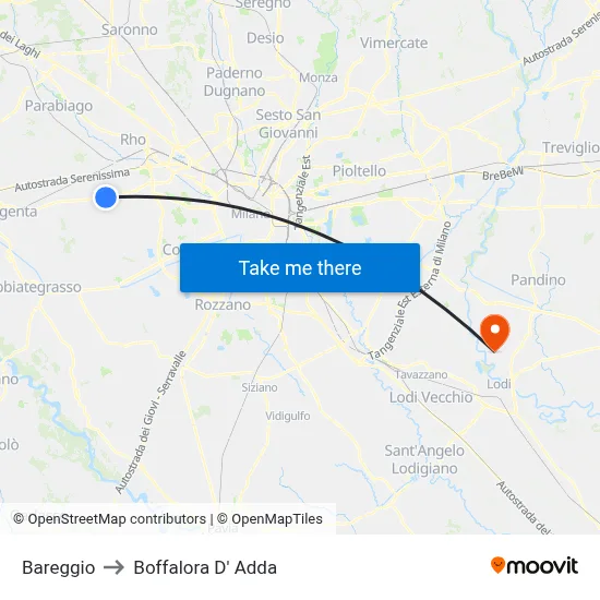 Bareggio to Boffalora D'Adda map