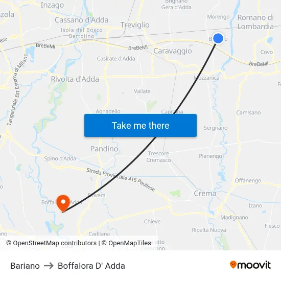 Bariano to Boffalora D'Adda map