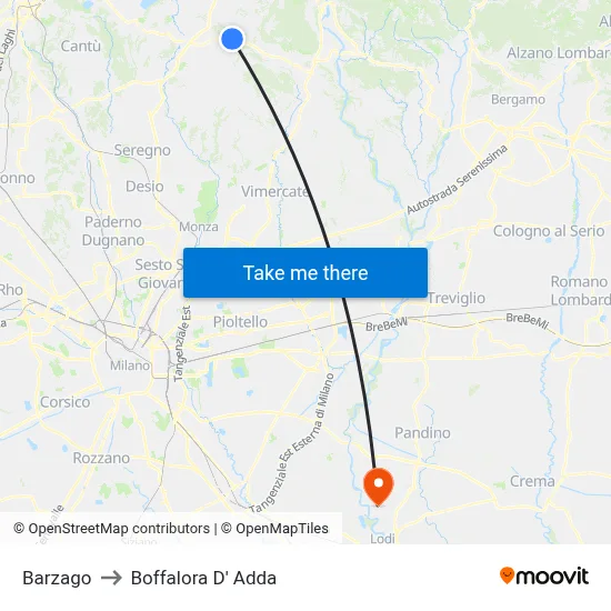 Barzago to Boffalora D'Adda map