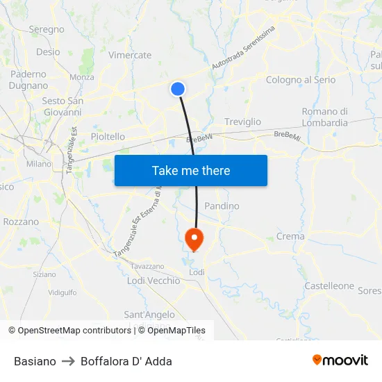 Basiano to Boffalora D'Adda map