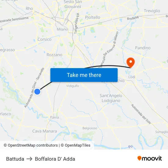 Battuda to Boffalora D'Adda map