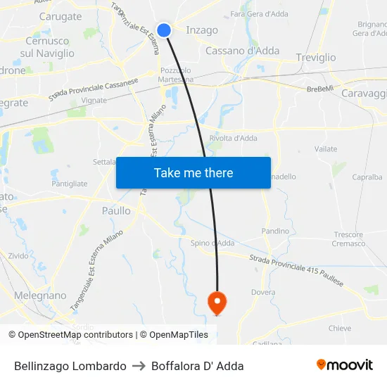 Bellinzago Lombardo to Boffalora D'Adda map