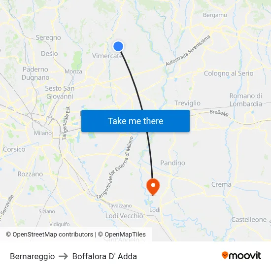 Bernareggio to Boffalora D'Adda map