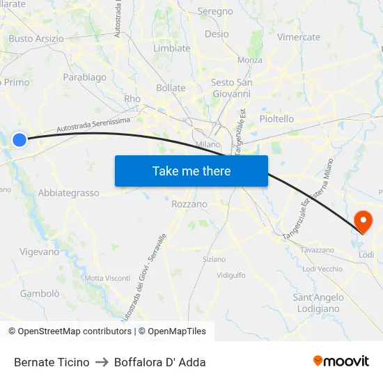 Bernate Ticino to Boffalora D'Adda map