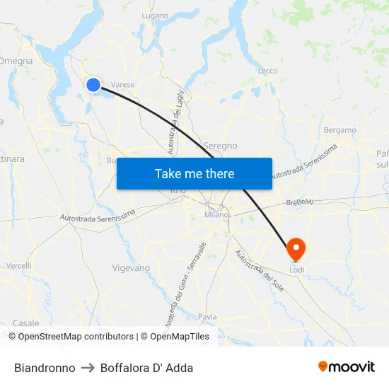 Biandronno to Boffalora D'Adda map
