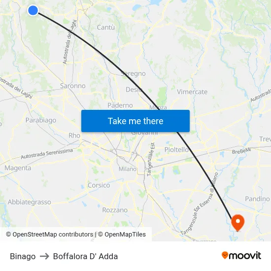 Binago to Boffalora D'Adda map