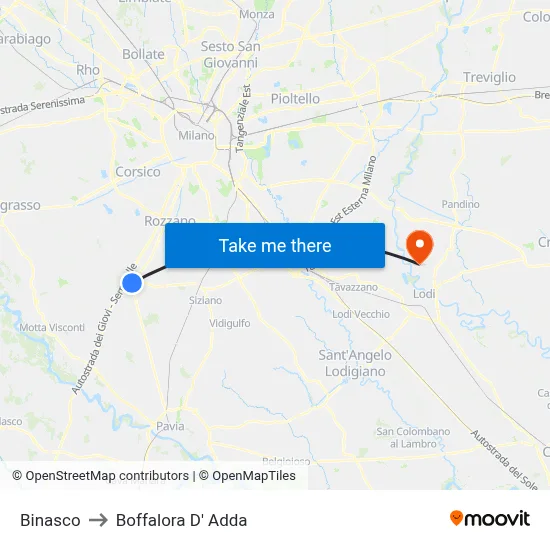 Binasco to Boffalora D'Adda map