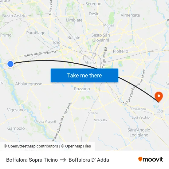 Boffalora Sopra Ticino to Boffalora D'Adda map