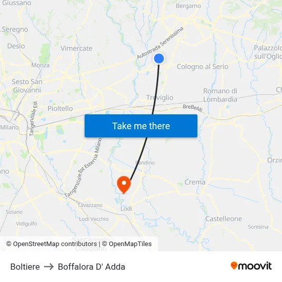 Boltiere to Boffalora D'Adda map