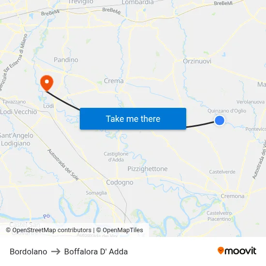Bordolano to Boffalora D'Adda map