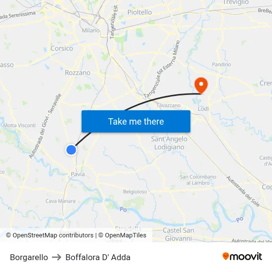 Borgarello to Boffalora D'Adda map