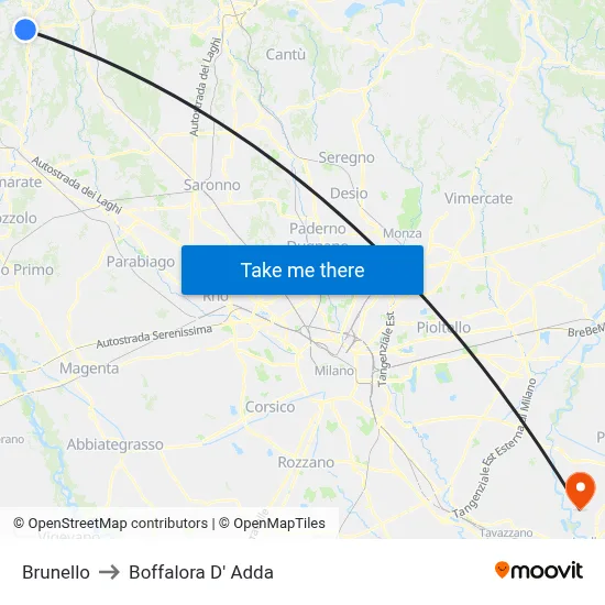 Brunello to Boffalora D'Adda map