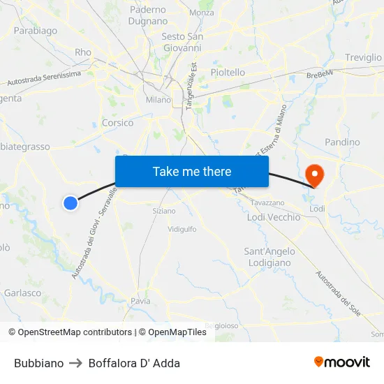 Bubbiano to Boffalora D'Adda map