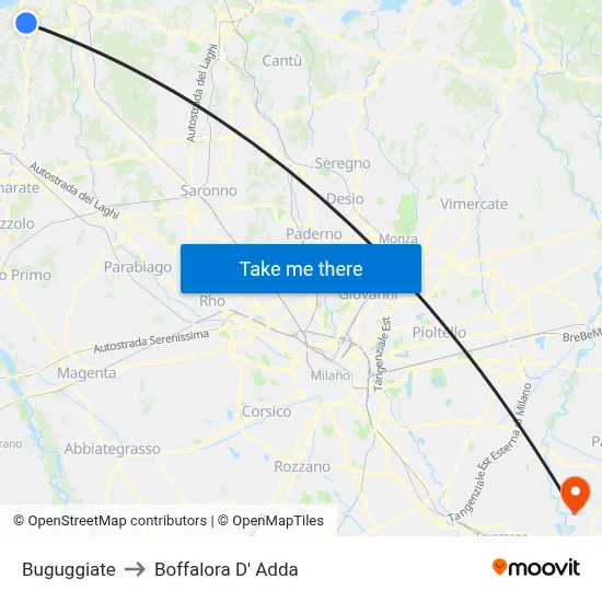 Buguggiate to Boffalora D'Adda map