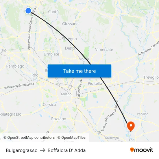 Bulgarograsso to Boffalora D'Adda map