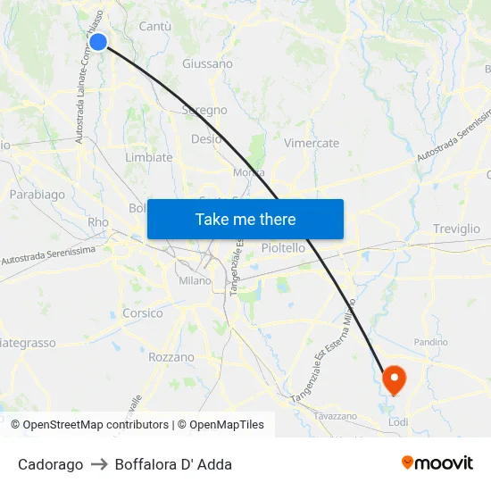 Cadorago to Boffalora D'Adda map