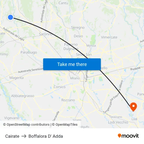 Cairate to Boffalora D'Adda map