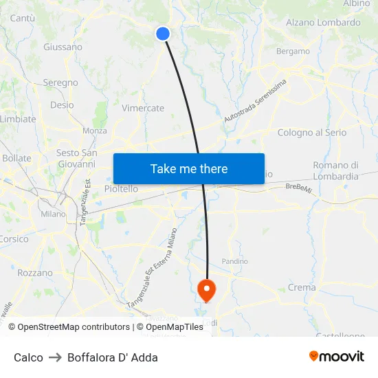 Calco to Boffalora D'Adda map
