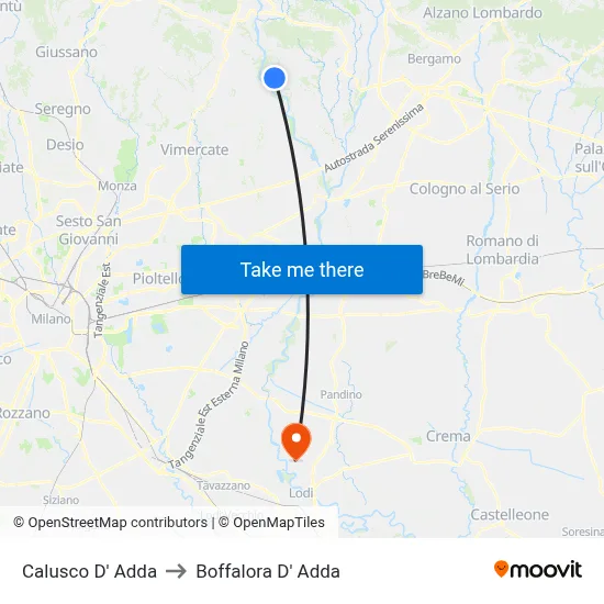 Calusco d'Adda to Boffalora D'Adda map