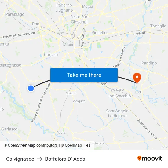 Calvignasco to Boffalora D'Adda map