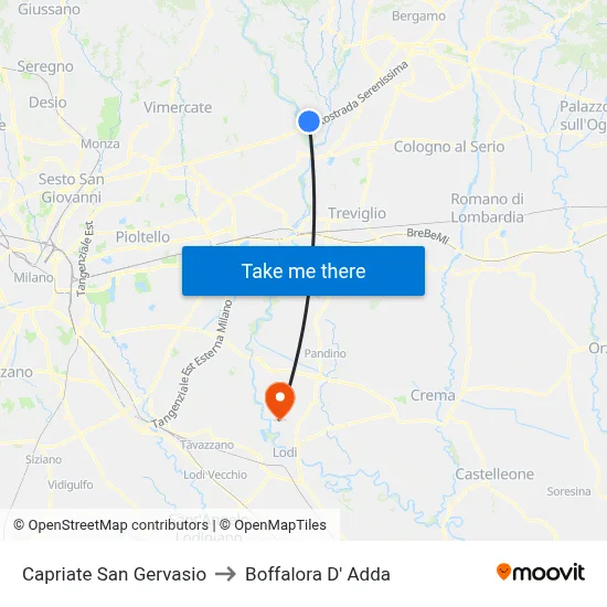 Capriate San Gervasio to Boffalora D'Adda map