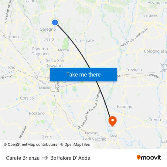 Carate Brianza to Boffalora D'Adda map