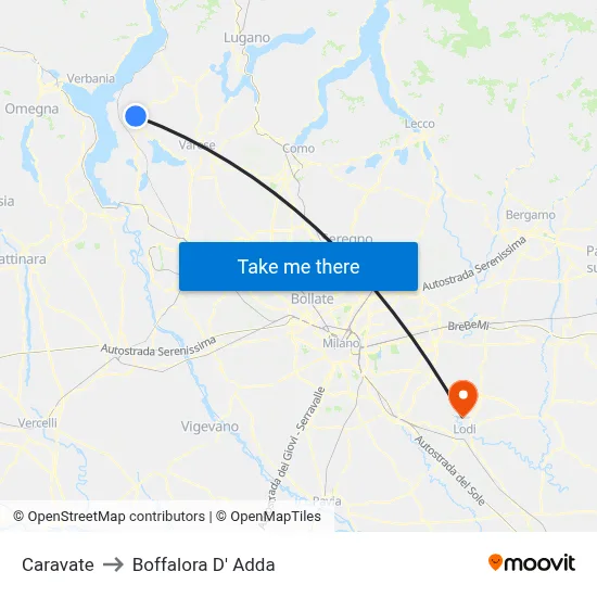 Caravate to Boffalora D'Adda map