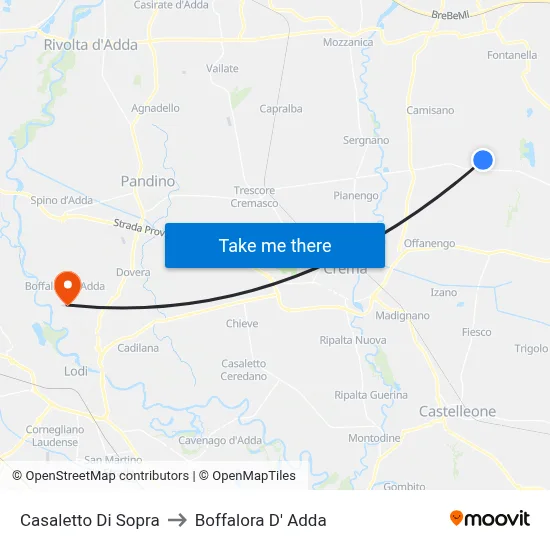 Casaletto di Sopra to Boffalora D'Adda map